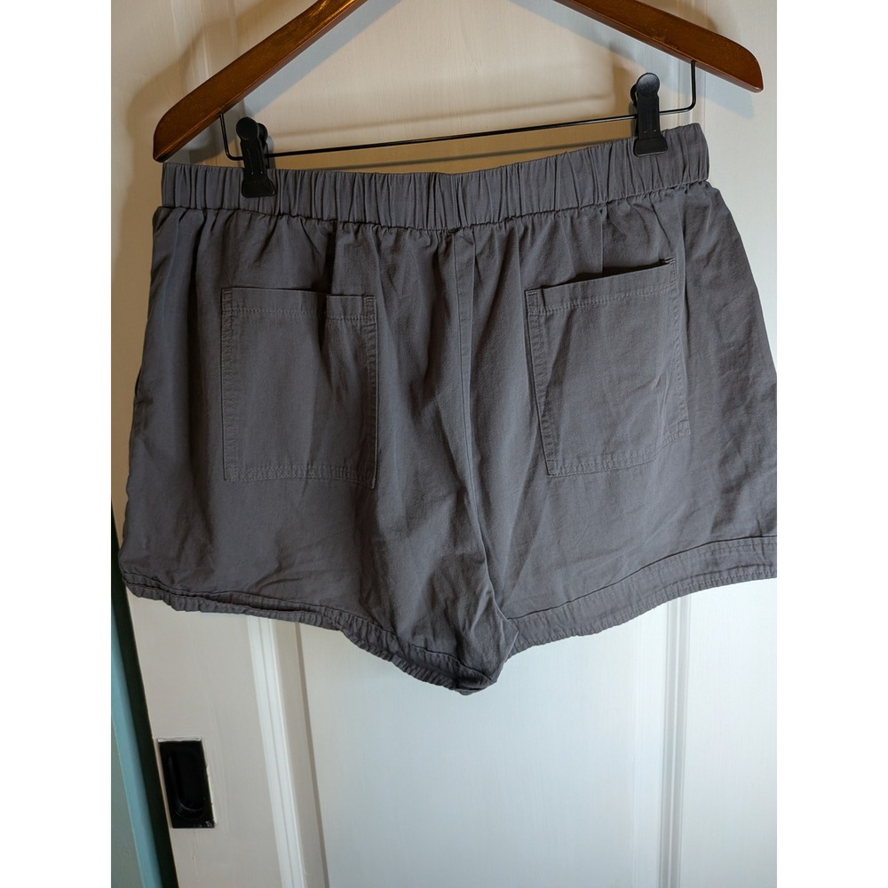 Womens Charcoal Grey 100% Cotton Elastic Waist Drawstring Shorts XL - Picture 2 of 3